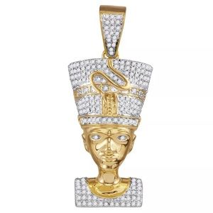 10k Diamond Nefertiti Pharaoh Charm Pendant 5/8CTW